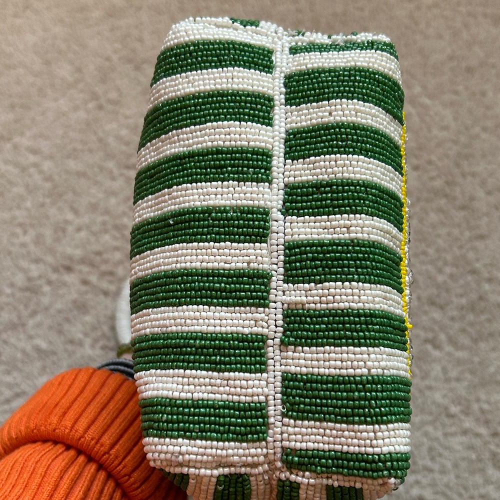 💜SOLD💜Handcrafted In India Beaded Martini Double Handle Satchel Green/White - Picture 7 of 11